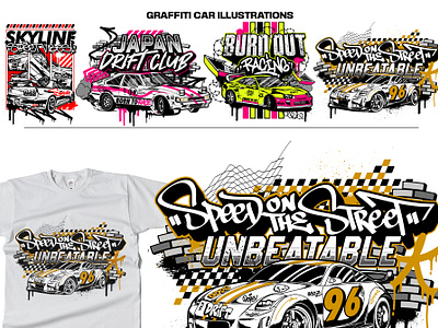 Graffiti Car Racing Illustrations Vol.1 artwork digital illustration drift graffiti graffiti art graffiti design graphic design illustrations race race illustration racing car tshirt design typography vector vector illustration