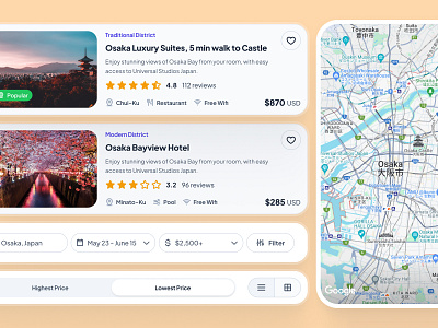 slothUI - World's Laziest Design System - Listings UI Components clean ui design system figma design system figma ui kit hotel listing hotel listing ui listing listing card ui listing dashboard listing ui minimal ui modern ui orange real estate listing ui slothui soft ui travel listing ui ui ui design ui kit