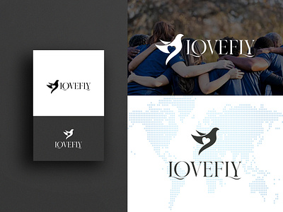 Lovefly logo design. Non profit charity foundation logo. animal bird charity fly graphic design heart help logo love mankind negative space non profit support