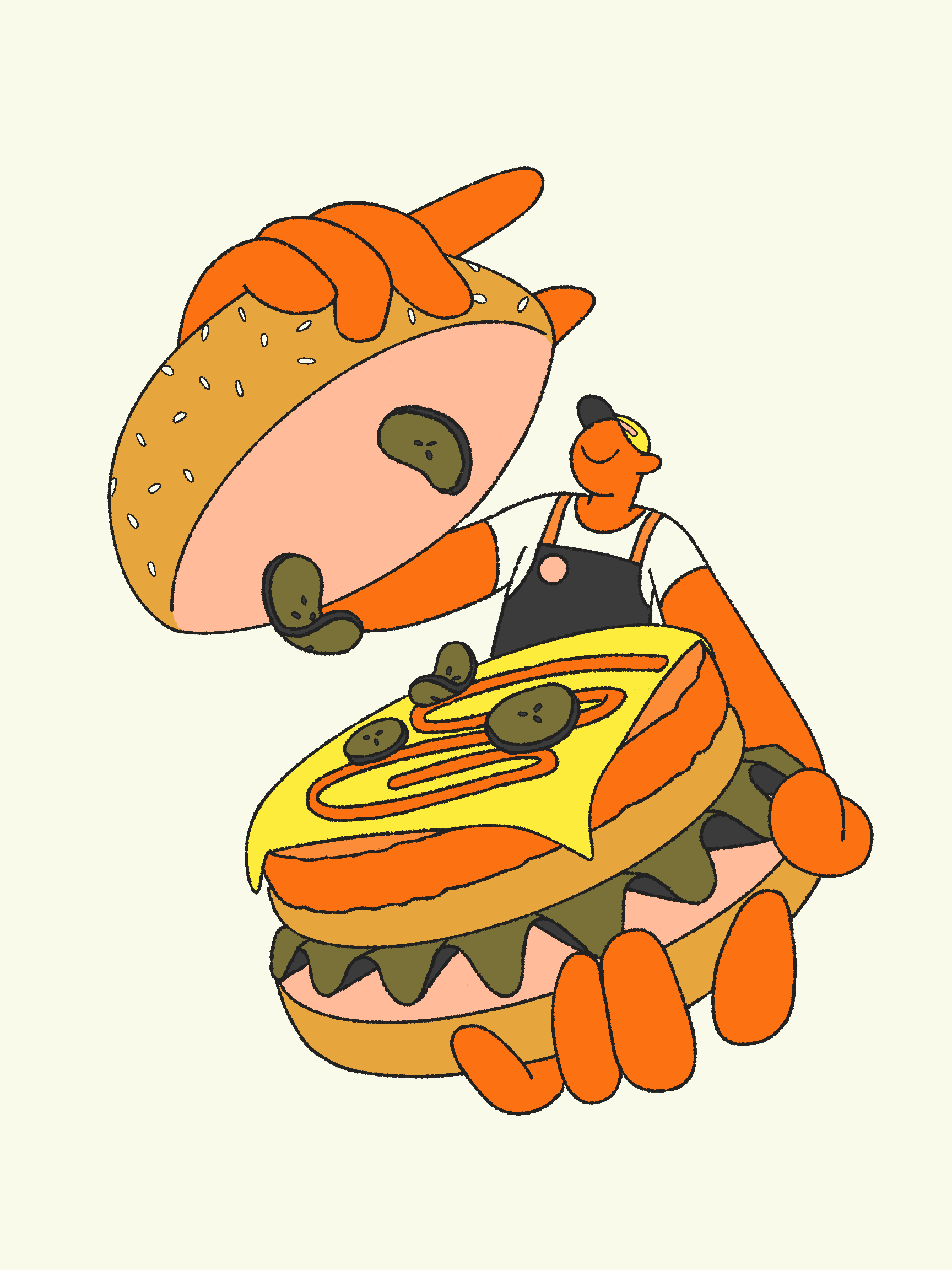 Flippin' Burgers | Burger Assembly branding burger character character design digital illustration fast food food food illustration illustration