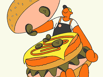 Flippin' Burgers | Burger Assembly branding burger character character design digital illustration fast food food food illustration illustration