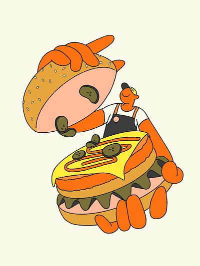 Flippin' Burgers | Burger Assembly branding burger character character design digital illustration fast food food food illustration illustration