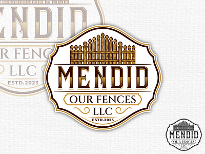 Vintage Emblem Logo for Mendid Fences Company awesome logo classic logo emblem logo fence company fences logo hand drawn illustration hand drawn logo logo agency vintage logo wood fence
