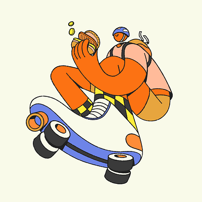 Flippin' Burgers | Burger Delivery branding burger character character design delivery digital illustration food food delivery food illustration illustration roller blades roller skates skate skates