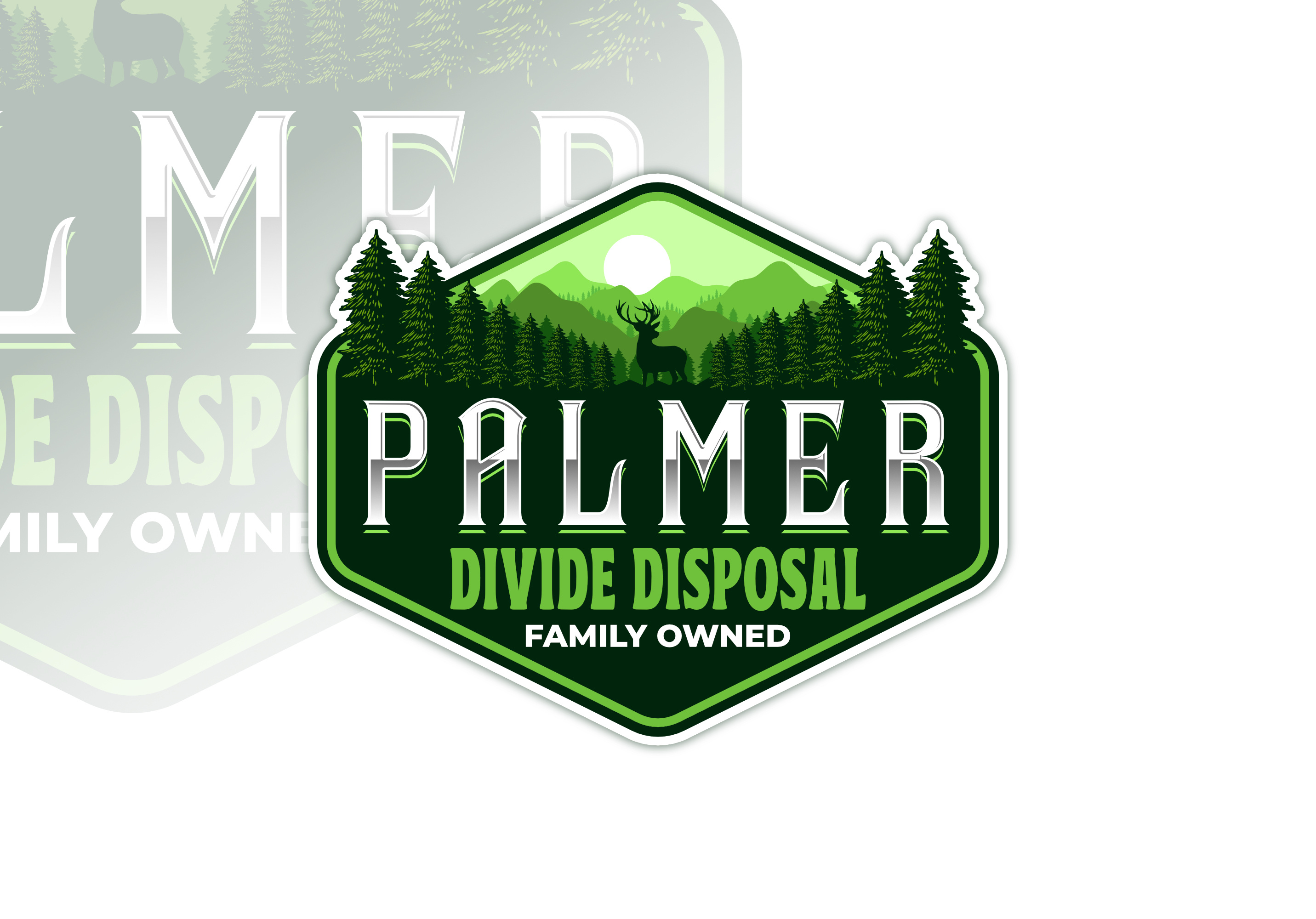 Vintage Emblem Logo for Palmer Divide Disposal antler logo awesome logo classic logo deer logo disposal logo emblem logo hand drawn illustration hand drawn logo hexagon emblem logo agency mountain logo pine tree logo vintage emblem vintage logo