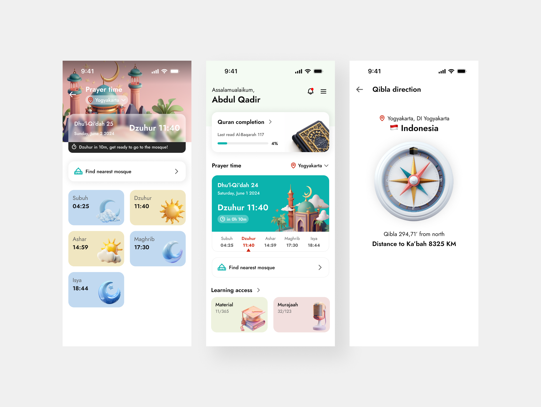 Muslim app concept islamic islamic app mobile design moeslim prayer qibla ui