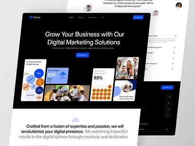 Genius - Digital Marketing Landing Page clean design design digital digital marketing faq section footer hero section landing page marketing marketing design marketing website service section testimonial section ui ui design uiux website