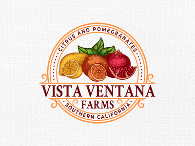 Vintage Hand-drawn Emblem Logo for Vista Ventana Farms agriculture logo awesome logo citrus logo classic logo emblem logo farm logo fruit logo hand drawn fruit hand drawn illustration hand drawn logo logo agency logo design vintage emblem vintage logo