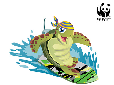 WWF - Turtles 2d 2d artworks 2d illustration adobe illustrator branding character design concept art design digital art graphic illustration sealife surf board surfers turtles vector