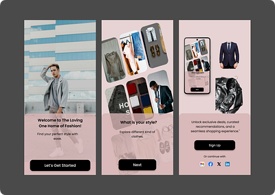 Onboarding screens for E-commerce clothing store. #dailyUI 022# graphic design ui