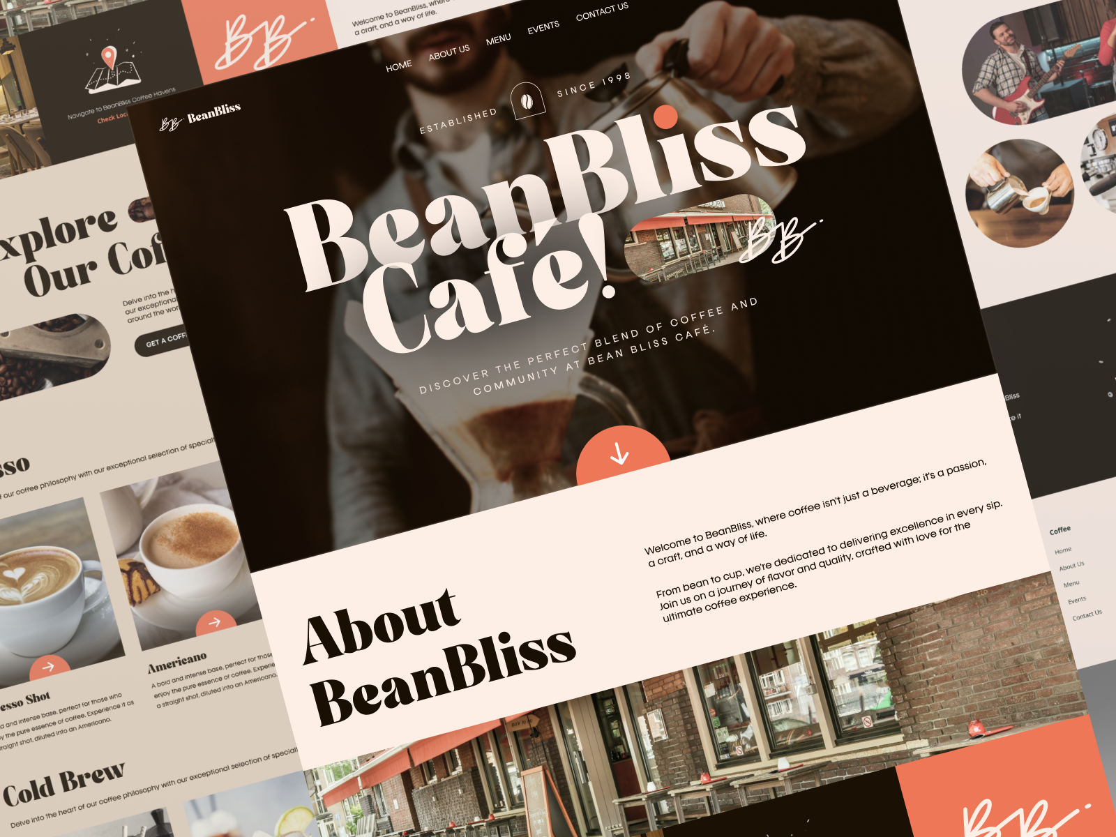 BeanBliss - Coffee Shop Web Design americano cafe classic clean coffee coffee shop coffee website cold brew design espresso flato landing page machiato ui ux web web design web ui website website design