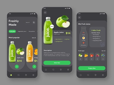 Freshlymade - Fruit Drinks App app app design beveage app beverages cold drinks design drink app food and drinks app food app fresh juice fruite juices mobile online store organic drinks refreshments soft drink app ui ui design uiux ux