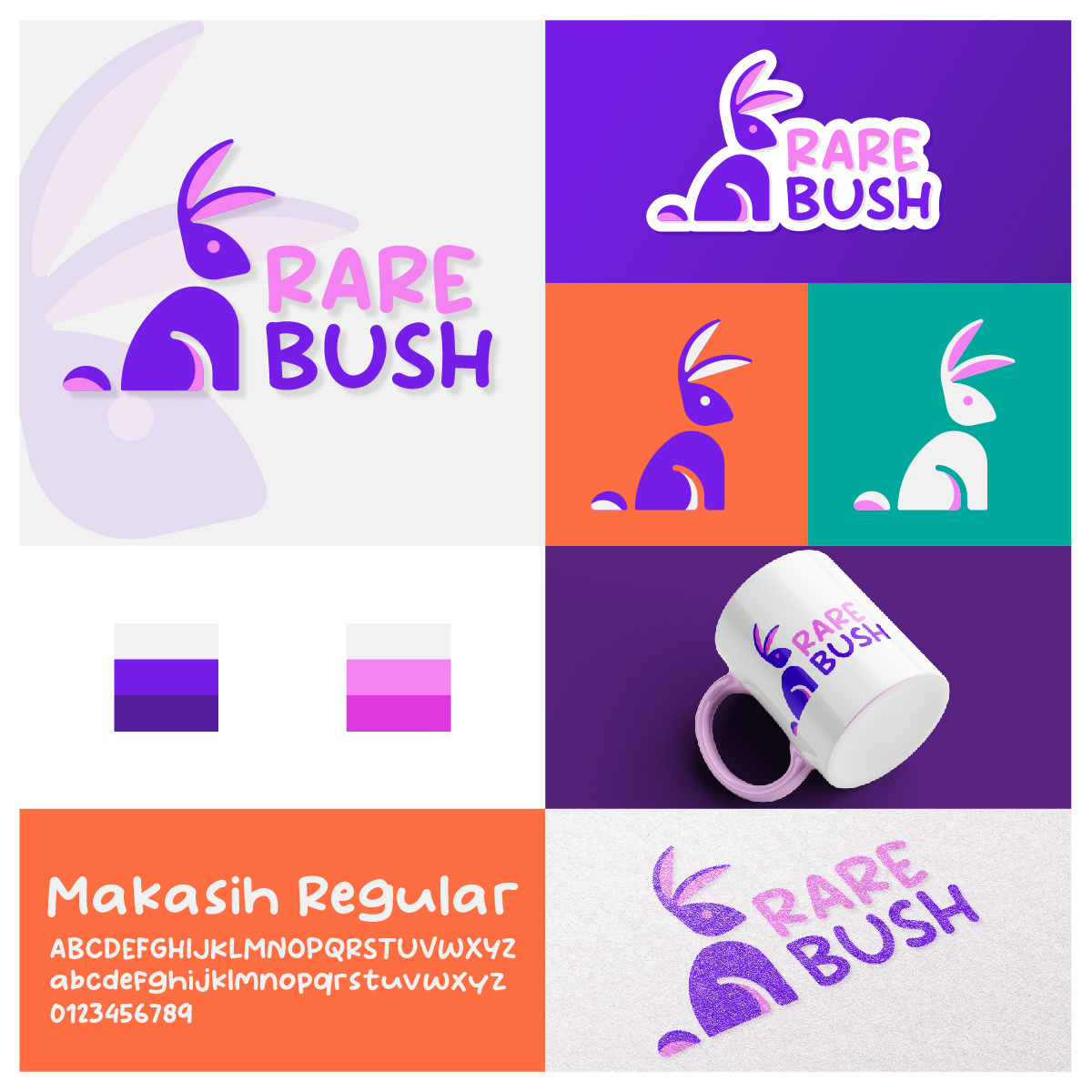 Discover the Rare-Bush: A Modern Minimal Logo 2024 logo design trends brand identity branding brandmark corporate brand identity cute bunny graphic design logo logo design service logo design trends logo designer logo mockups minimalist logo design modern minimal logo personal logo design pink purple color palette purple logo rabbit logo rare bush logo vibrant logo
