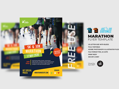 Marathon Event Flyer Template 10k 5k 5k run 5k run walk aam aam360 aam3sixty athletic event branding color run design flyer template free flyer jogging run walk event running shoes sport flyer sports event flyer walking event flyer workout