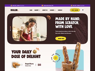 Rollin - Bakery Shop Website bakery bakery webdesign bakery website baking bread cake cake shop cookies dessert ecommerce website homepage landing page pastry shop sweet web design web site webdesign website website design