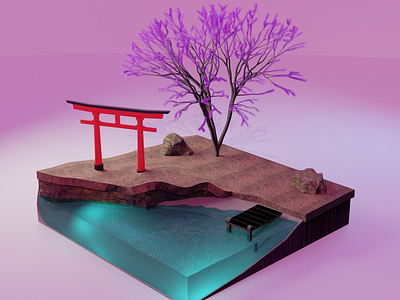 Japanese scene 3d blender japanese small scene