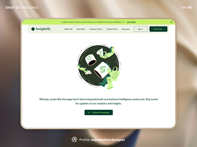 Day 08: 404 Page - Daily UI Design Challenge. creativedesign datadrivendesign designchallenge designcommunity designportfolio designtrends digitaldesign feedbackwelcome figma graphicdesign personalbranding professionalprofile profiledesign socialmediapresence uidesign uiuxdesign userexperiencedesign uxdesign visualidentity wajeehakhan