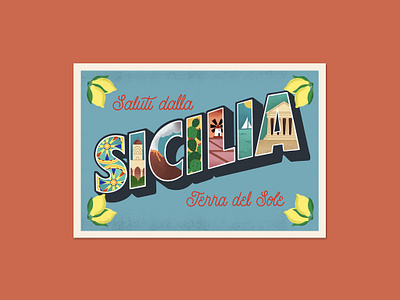 Saluti dalla Sicilia graphic design illustration postcard procreate retro style sicilia sicily vintage illustration