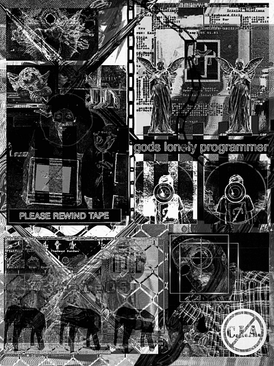 RELIC- a piece of my past, runes, slivers of memory feeling 2133 black and white branding brutalism collage dark art design graphic design illustration industrial logo lowbrow maximalism noir ui ux vector weirdcore