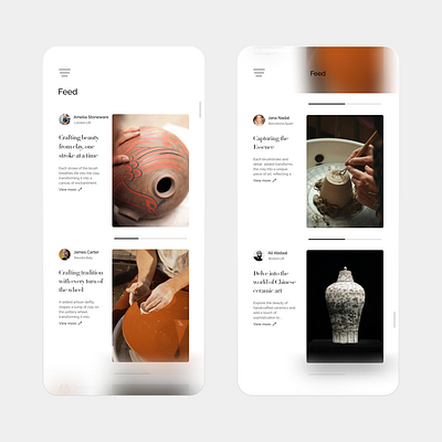 Feed page: Pottery selling platform concept animation app design branding concept dailyui design figma illustration interaction landing page logo ui ux