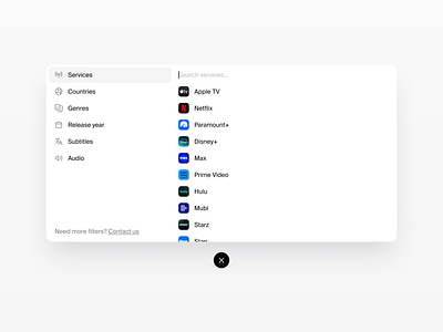 Filters ai app clean desktop dropdown filters menu minimal modal movies netflix popup product design saas search select settings simple ui ux