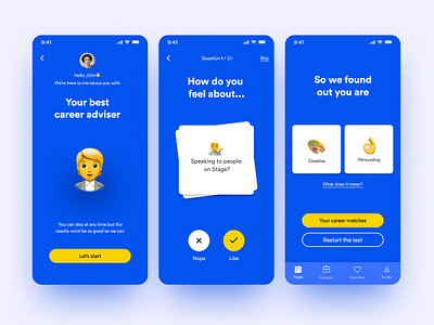 Profy - Your Best Career Adviser App blue carrer concept design mobile app ui ux visual