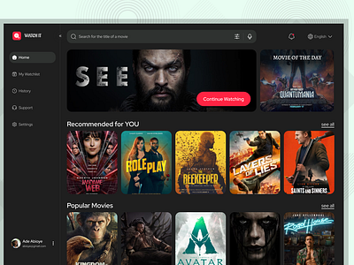 Home screen of a video streaming platform design ui uidesign uiux videoapp videostreamingplatform videoui