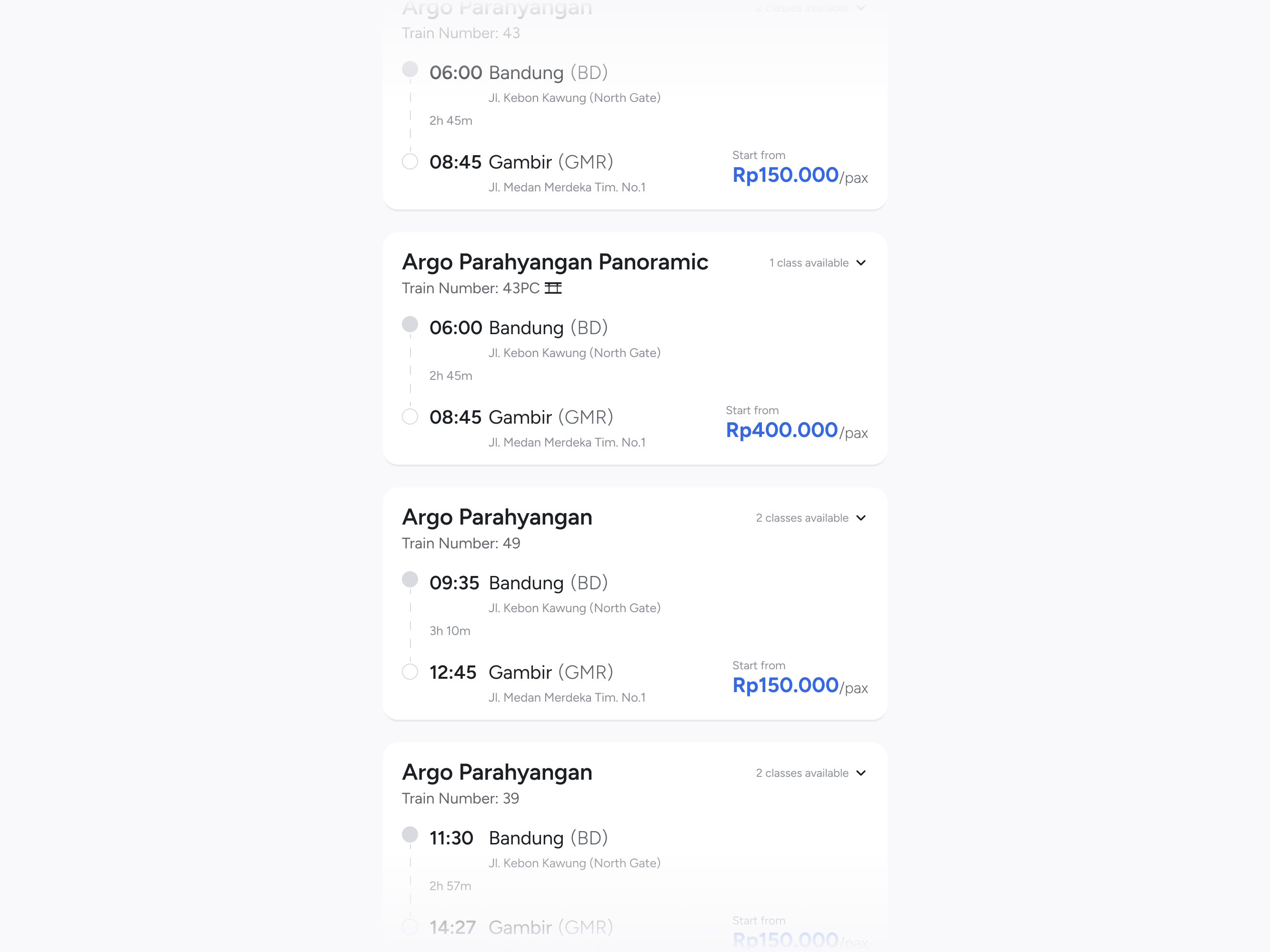 Indonesian Intercity Train Schedule ui
