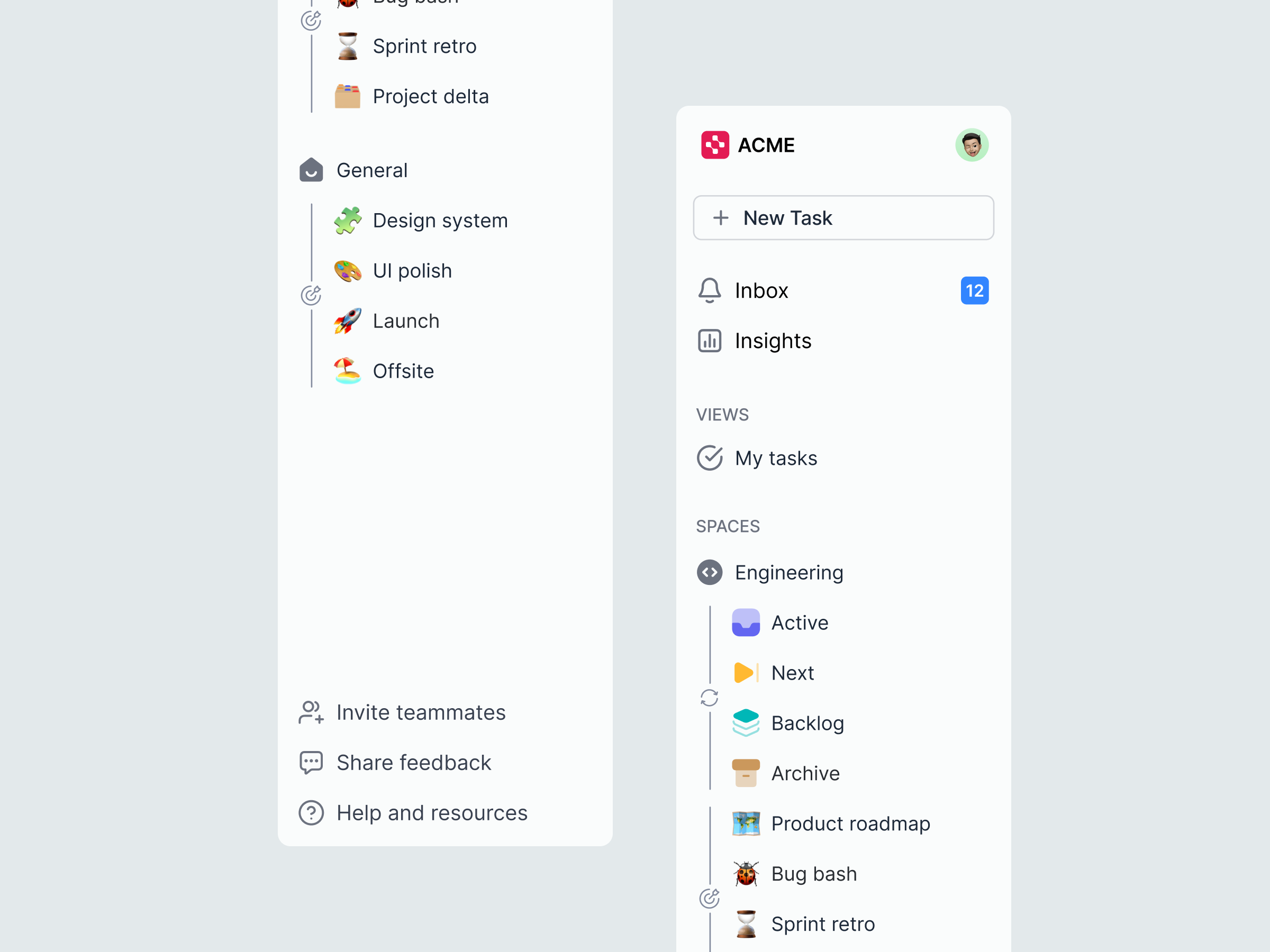 Sidebar navigation clean ui dashboard emoji minimal navigation product design project management side menu side panel sidebar sidebar navigation sidenav tasks ui ux design web app