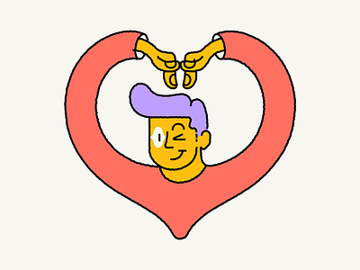 🫰 artwork boy character creative design hair happy heart illustration illustrator ilustrace ilustración marekehrenberger purple red smile sticker vector wink yellow