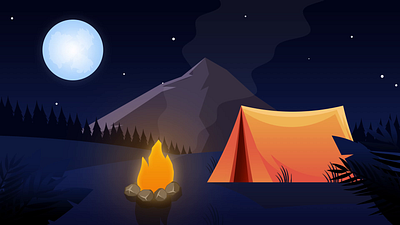 Camping in Windy Night animation camping fire graphic design illustration motion motion graphics motiondesign wind