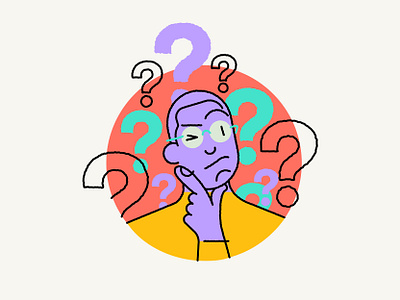 ❓❓❓ anxiety artwork creative design glasses hmm illustration illustrator ilustrace ilustración man marekehrenberger purple question question makr red thinker thinking vector yellow