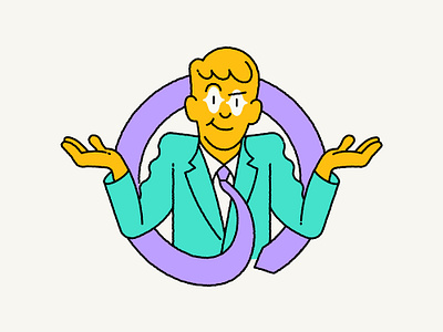 🤷‍♂️ artwork branding businessman character creative design graphic design green illustration illustrator ilustrace marekehrenberger purple shrug smirk sticker suit tie vector yellow