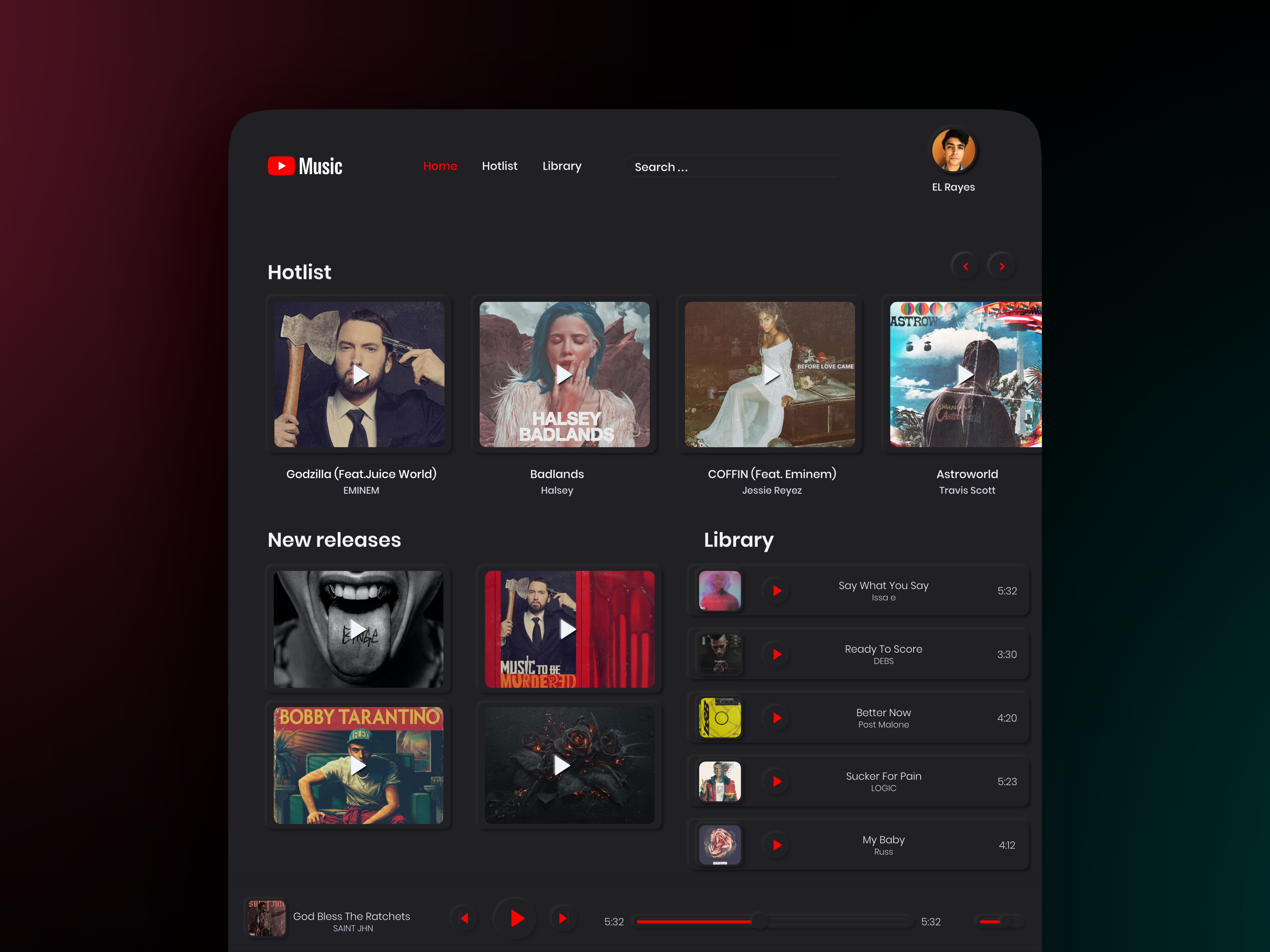 Example of Youtube Music Player (Desktop)