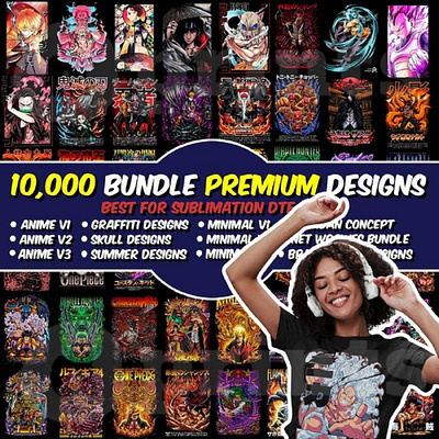 10,000 Bundle Premium Designs, big pack of designs, Anime 3d apparel branding graphic design ui