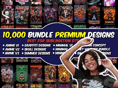 10,000 Bundle Premium Designs, big pack of designs, Anime 3d apparel branding graphic design ui