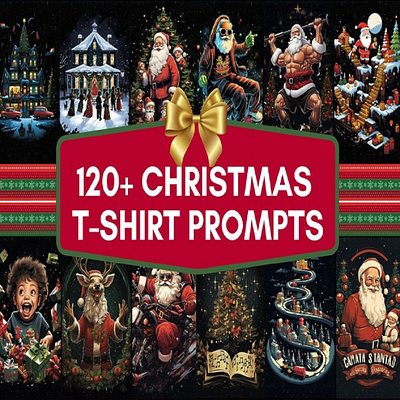 120+ Christmas T-shirt Designs Midjourney Prompts, Digital Art apparel graphic design motion graphics