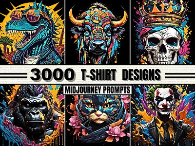 3000 T-Shirt Midjourney Prompts AI Tshirt Prompts T-shirt Design 3d animation apparel graphic design ui