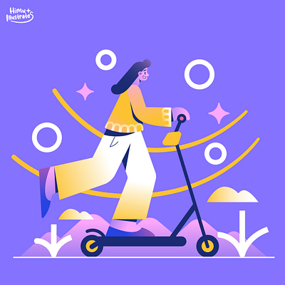 Riding an Ev bike escooter ev flat illustration girl illustration ui vector vector illustration
