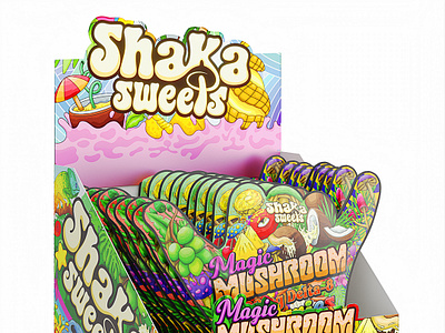 Shaka Sweets Open Box Designs branding character design design graphic design gummybox gummyboxdesign illustration logo logo design magicmushroom mushroom mushroomboxdesign mushroomgummy openbox openboxdesign ui ux vector