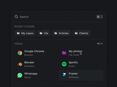 Quick search component component ui componentui dark mode quick menu quick search quicksearch saas search bar search component ui ux