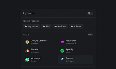 Quick search component component ui componentui dark mode quick menu quick search quicksearch saas search bar search component ui ux