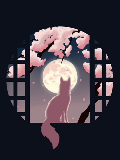 Sakura with fox animation art cherry blossom graphic design illustration japanese illustration motion graphics procreate procreate animation