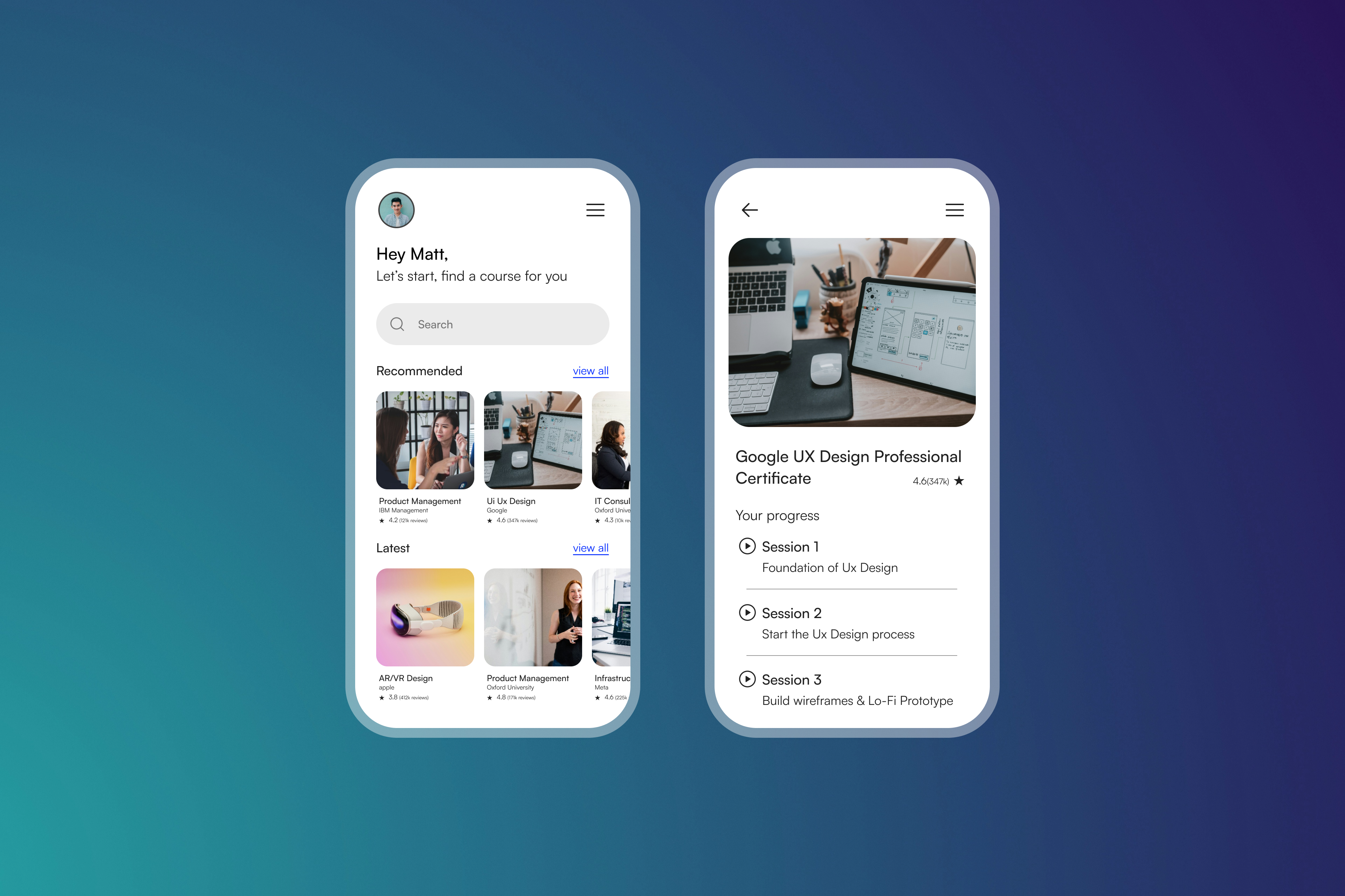 Online Course Mobile Application app design clean ui courses app courses mockup education app education mobile app minimal mobile app design mobile course app modern online course app ui design ui ux