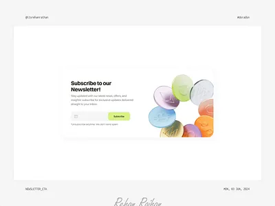 Newsletter Subscription Section Ui -DoraDsn concept dailyui design doradesign figma figma design graphic design interface itsrehanraihan landing page minimal newsletter section opacityauthor rehan raiha ui ui design ui ux design ux website design widget