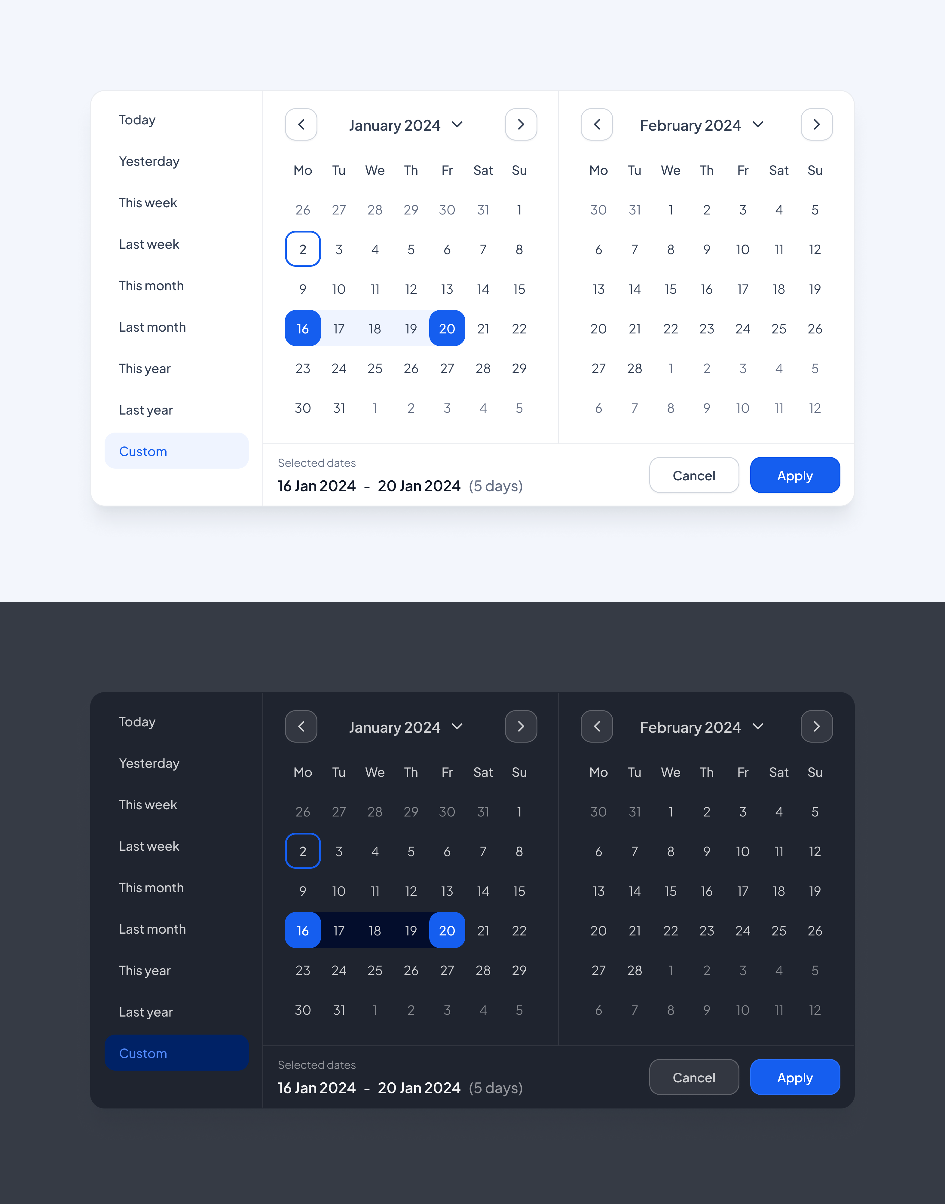 Date Range Picker clean dashboard design minimalist saas ui ux