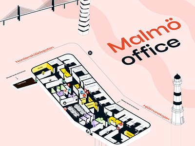 Malmö office map illustration internal isometric legend malmo map office