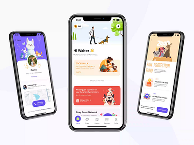 Zoop: A Pet Walking Application animals animation branding campaign dashboard design dog graphic design illustration minimal mobile mobile app pet pet app ui ux vector