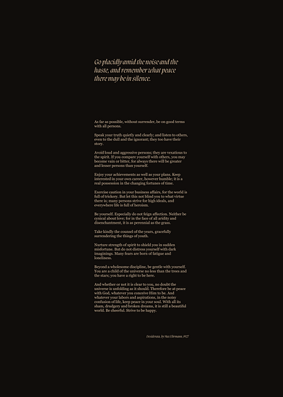 Desiderata poem by Max Ehrmann graphic design poem poetry typography
