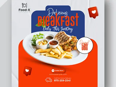 Fast-food restaurant menu and burger social media promotion post cheese logo